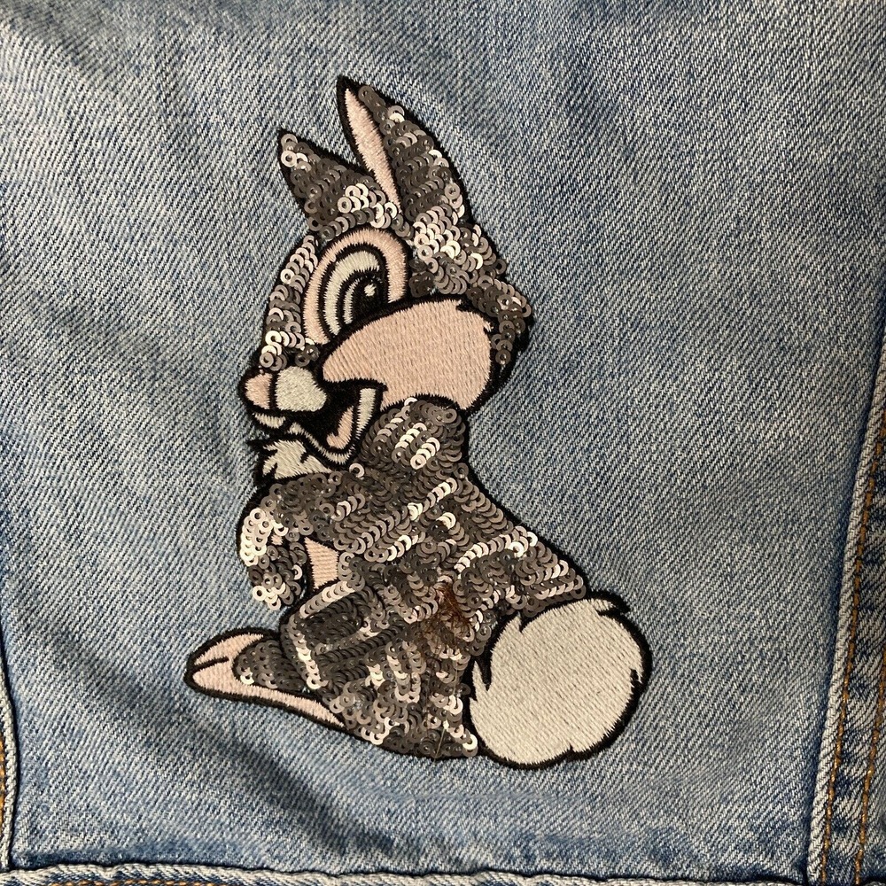 Disney Gapkids Denim Jacket Toddler Small Thumper Rabbit Bambi Sequin Ruffle - Picture 9 of 10
